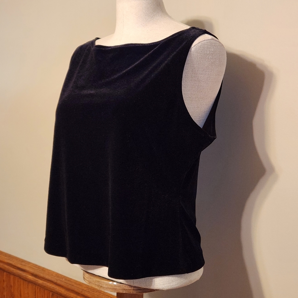 Vintage R & K Evening Black Velvet Velvety Witchy Goth Tank Top Size 14